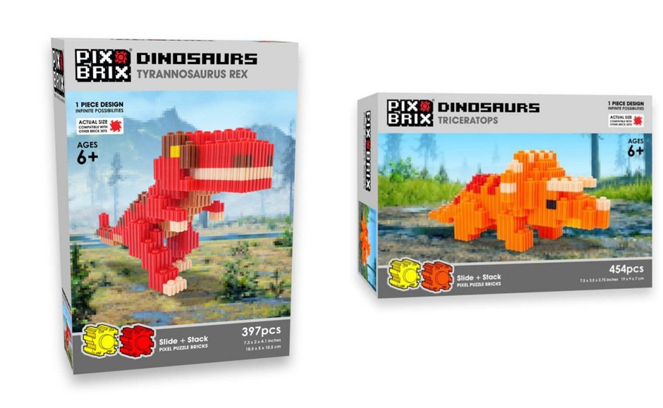 2 x PIX Brix Pixel Art Puzzle Bricks Dinosaur Building Sets: T-Rex (397 pcs