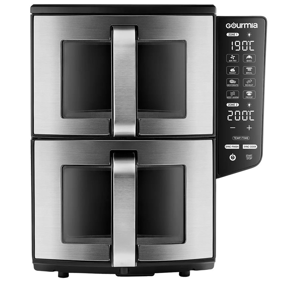 GOURMIA Double Decker Dual Basket Air Fryer with Smart Finish, Sync Cook, &