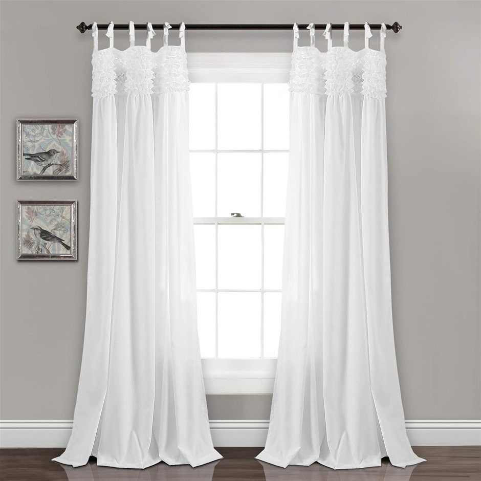 2 x LUSH DECOR Lydia Curtains Ruffle Window Panel Set for Living, Dining, B
