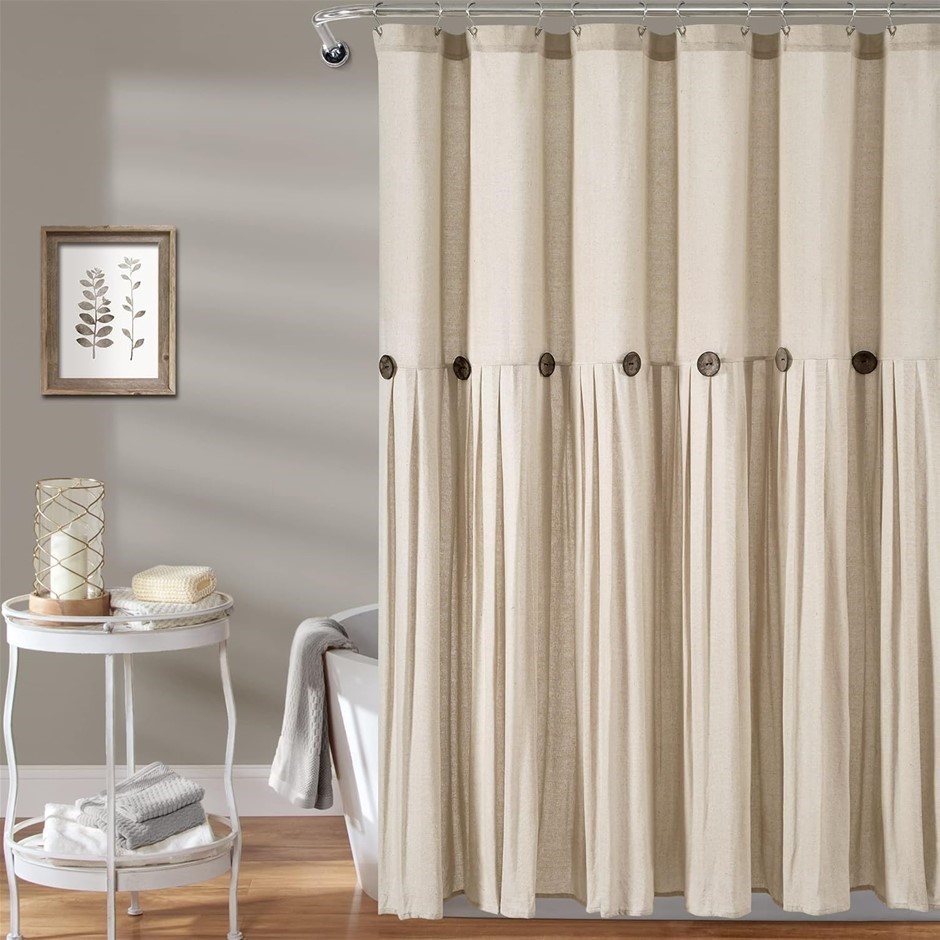 LUSH DECOR Shower Curtain, Coconut Button Detail, Color Block Design, Moder