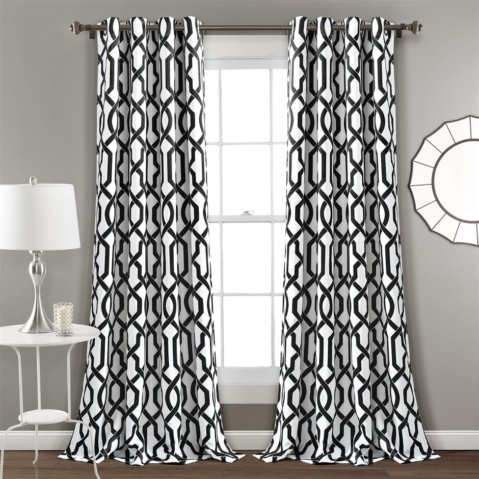 LUSH DECOR Edward Trellis Curtains Light Filtering Window Panel Set for Liv