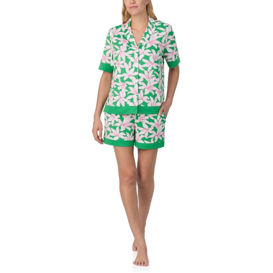 ROOM SERVICE 2pc Notch Collar PJ Set, Size S, Incl: Top & Shorts, Green. B
