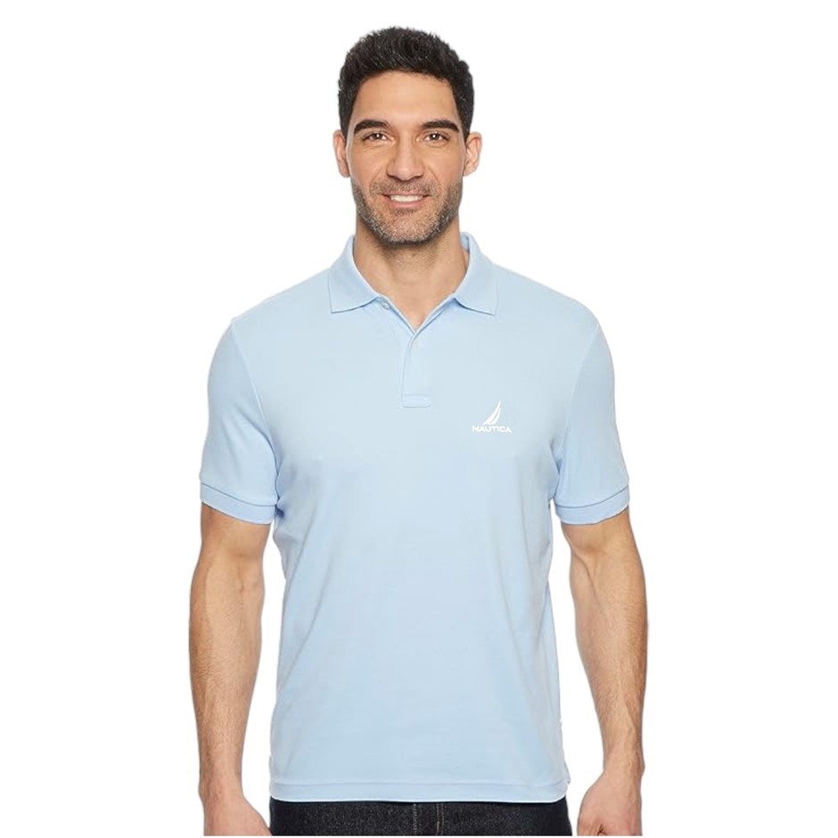 NAUTICA Men's Pique Polo, Size L, 100% Cotton, Denim Blue, K50225423. NB: h