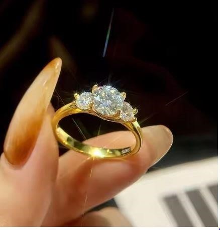 1.0ct GRA Moissanite White 18k Solid Yellow Gold Vermeil Ring -7US