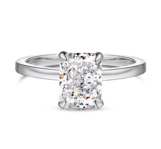 2ct Rectangle Cut Simulated Diamond 925 Silver Ring - Size 7