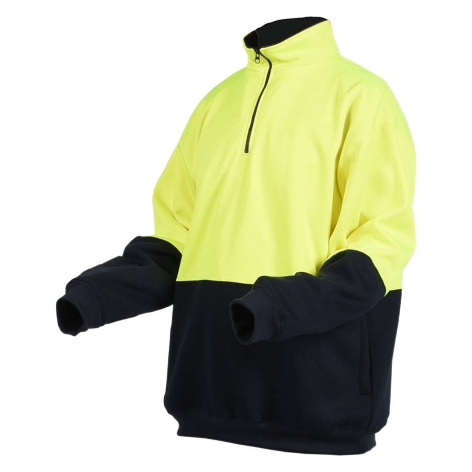 KINCROME Hi Vis Fleece 1/4 Zip Jumper, Size 3XL, Yellow/Navy. Buyers Note