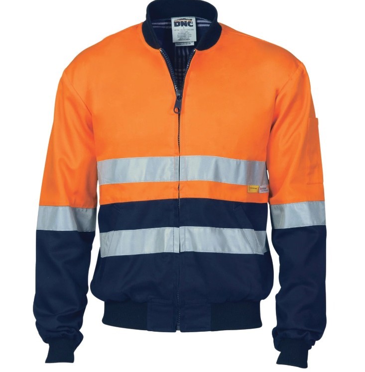 DNC Mens 3758 Taped Hi-Vis 2 Tone Cotton Bomber Jacket, Size XS, Orange/Nav