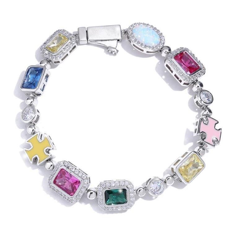 18k white Gold Filled Stone Bracelet stamped(18K)-20cm-Quality Guarantee