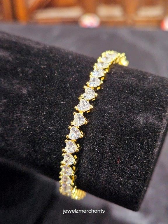 18k Yellow Gold Filled heart cut Tennis Bracelet stamped(18K)-20cm