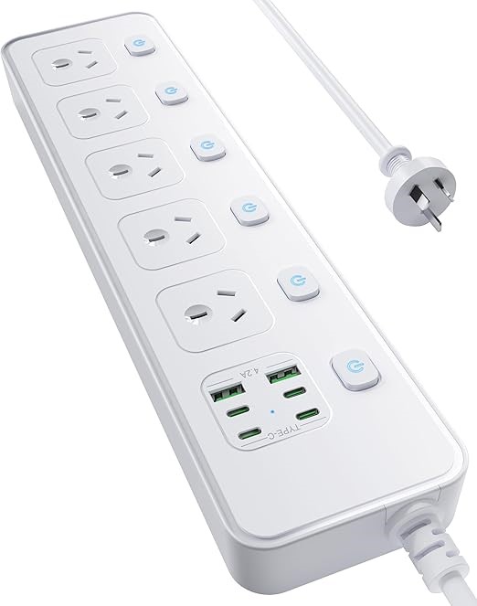 Power Board with Individual Switch - Power Strip USB with 5 AC Outlets, 6 U