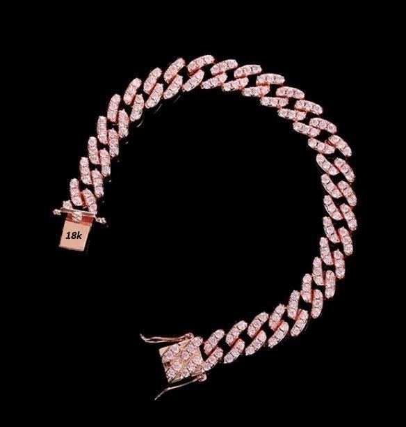 18K Rose Gold Filled Tennis Bracelet Pink Stamped(18K)-17.5Cm