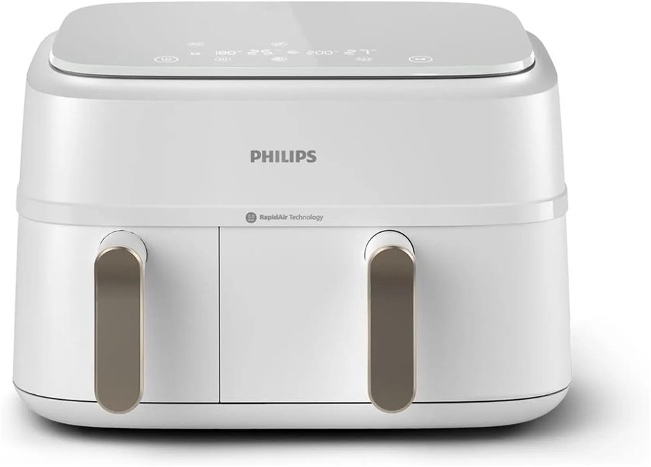 PHILIPS Dual Basket Air fryer 3000 Series, 9L, 2 Drawer Air Fryer, White (N