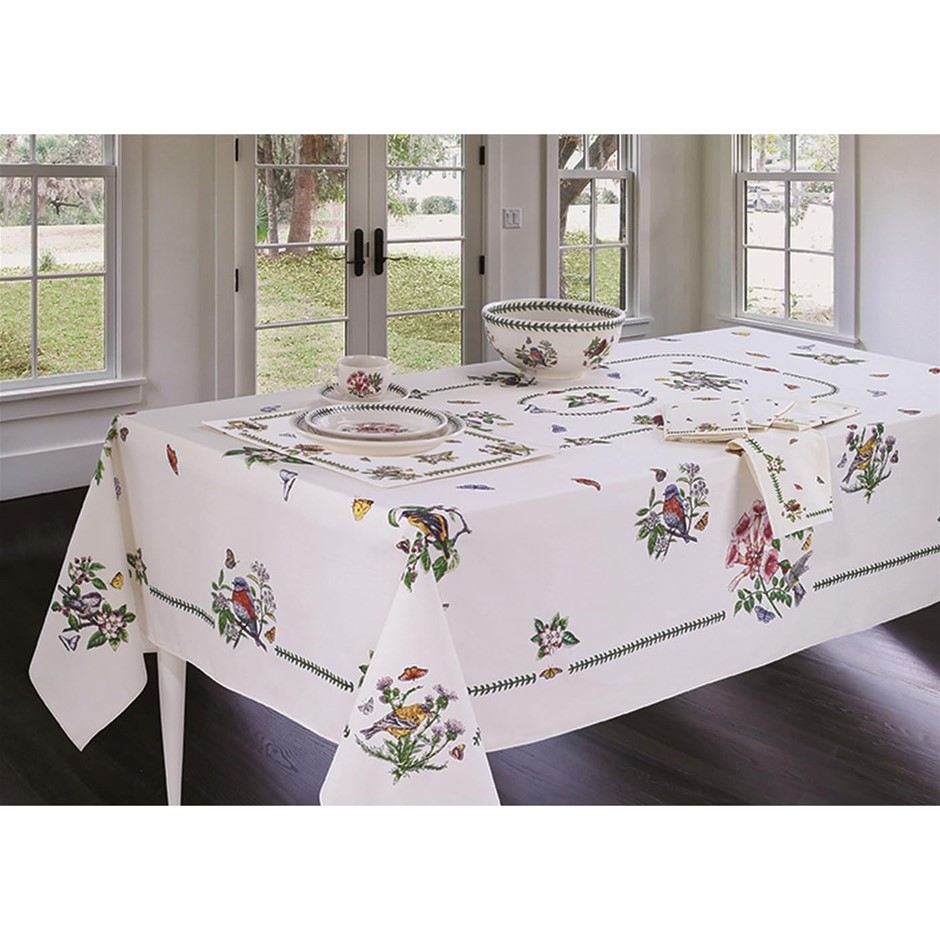 AVANTI Botanic Birds Table Cloth, 60 by 104-Inch, Ivory