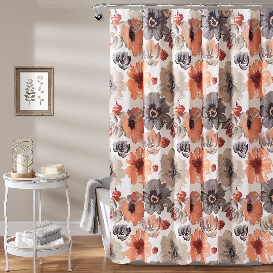 LUSH DECOR Leah Shower Curtain, 72" x 72", Coral
