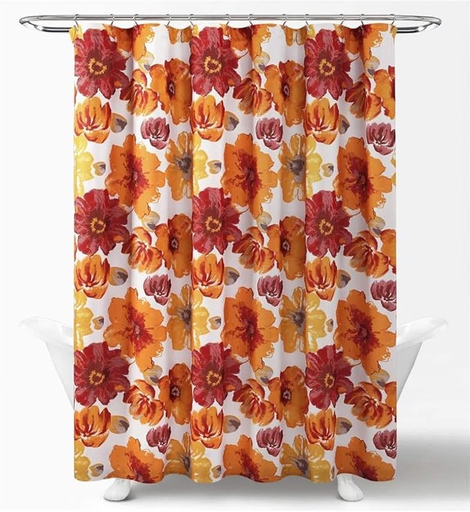 LUSH DECOR Leah Shower Curtain. Dimensions: 72" x 72". Colour: Orange/Red.