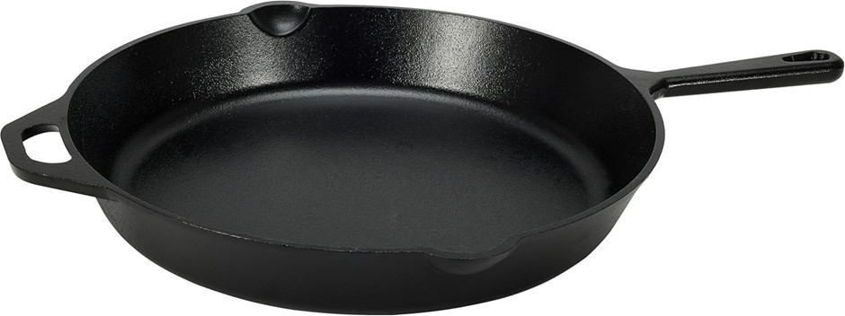 AMAZON BASICS Pre Seasoned Cast Iron Skillet, 2.6 Liters, 38cm, Black.