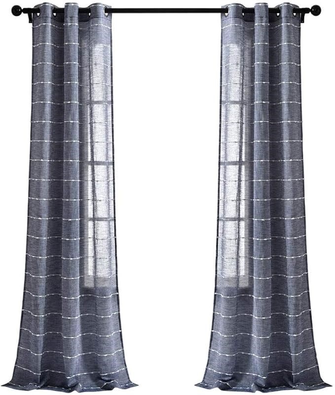 LUSH DECOR Navy Farmhouse Textured Grommet Sheer Window Curtain Set (x2 Pan