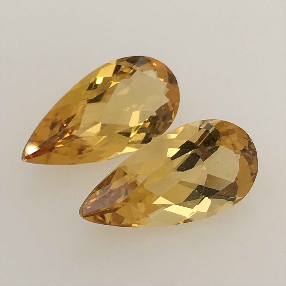 11.40ct Two Stones Loose Natural Beryl Golden Yellow Pear Cut