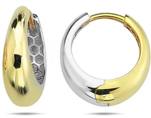 9K Yellow Gold &amp; WHITE GOLD RND HUGGIE EARRINGS 14mm