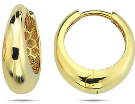 9K Yellow Gold RND TAPERED HUGGIE EARRINGS 14mm