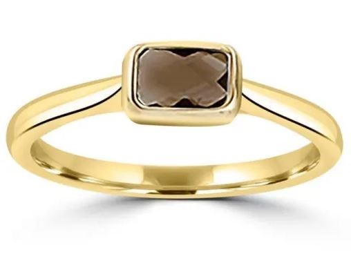 9K Yellow Gold FACETED SMOKY QUARTZ RING