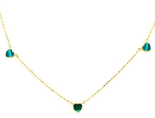 9K YELLOW GOLD MALACHITE HEART NECKLACE 41-43cm