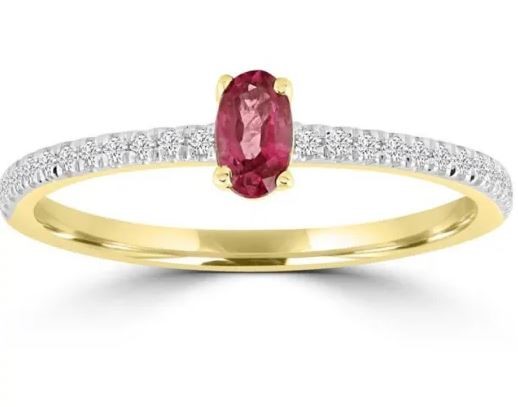 9K Yellow GOLD 0.12CT HI I1 DIAMOND RUBY RING