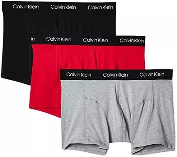 3-Pack CALVIN KLEIN Men's Trunks, Size M, Cotton Stretch, Black/Red/Grey (9