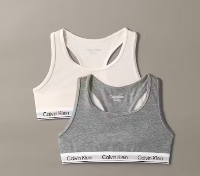 CALVIN KLEIN Girls' Racerback, White/Heather Gray, 7