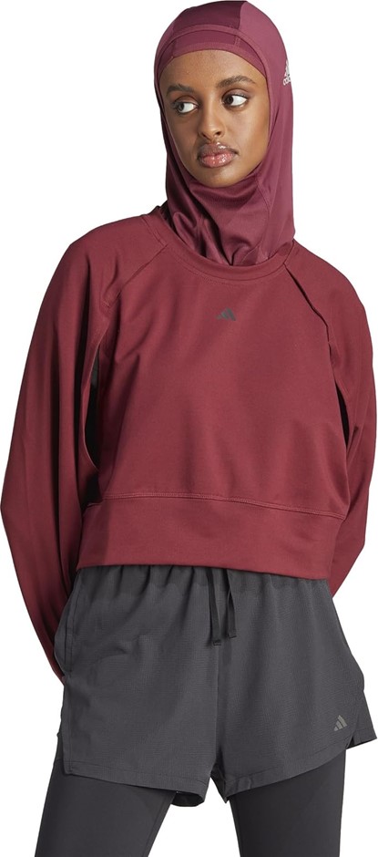 ADIDAS Performance Power Aeroready Crop Women's Cover-Up Sweatshirt, Burgun