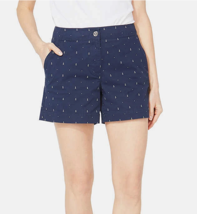 NAUTICA NAVY SEAS Cotton Stretch Twill Logo Button & Zip Front Shorts, Size