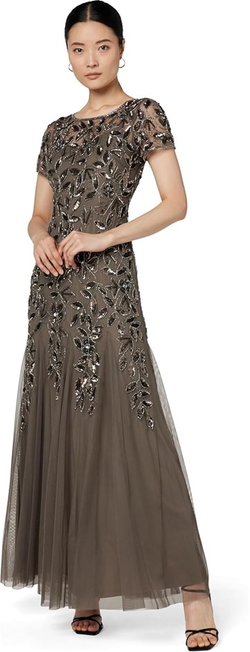 ADRIANNA PAPELL womens Beaded Gown With Godets Special Occasion Dress, Size