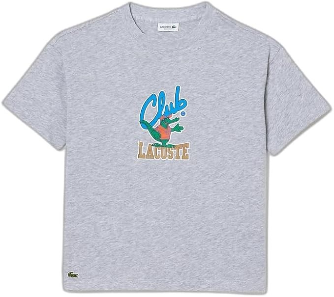 LACOSTE Boy's Winter Elevated Essential Graphic T-Shirt, Grey, 12 Years