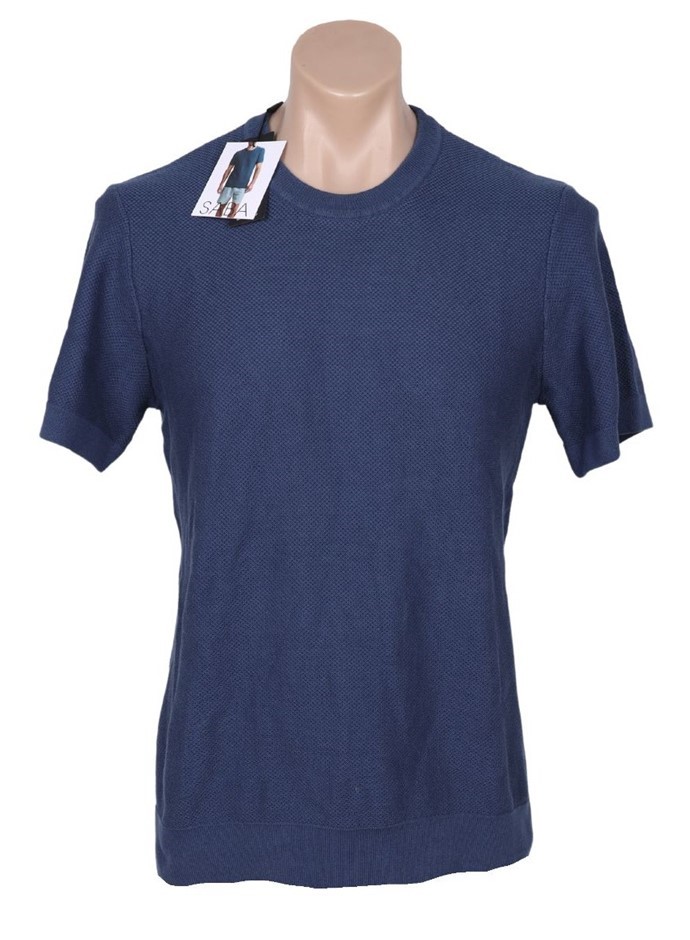 2 x SABA Men's Knitted Textured Tees, Size XL, 100% Cotton, Denim Blue, AG2