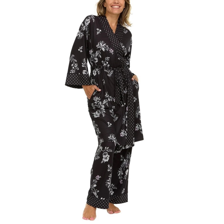 FLORA NIKROOZ Women's 3pc Lounge Set, Size 2XL, Black.