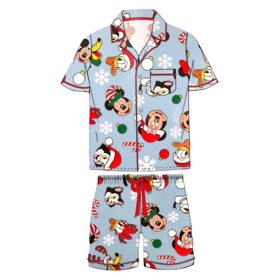 DISNEY Adults' Christmas PJ Set, Size L, Mickey (Blue).