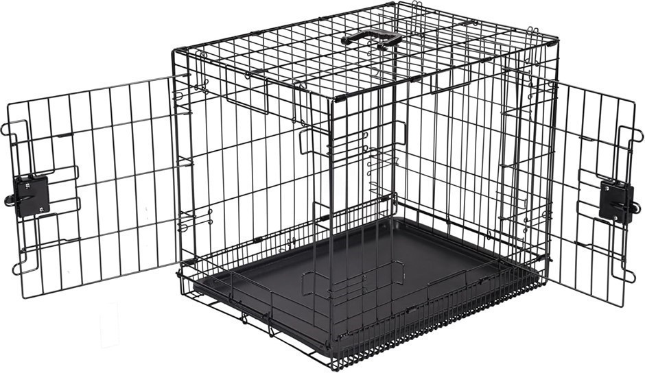 AMAZON BASICS Foldable Metal Wire Dog Crate with Tray, Double Door, 60cm Le