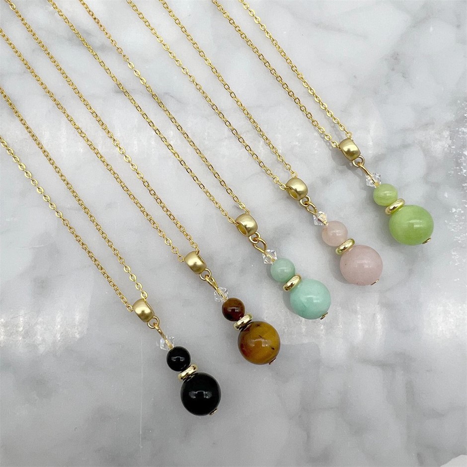 Gemstone & Swarovski® Austrian Crystal Gold Plated Pendant  - 5 Pcs