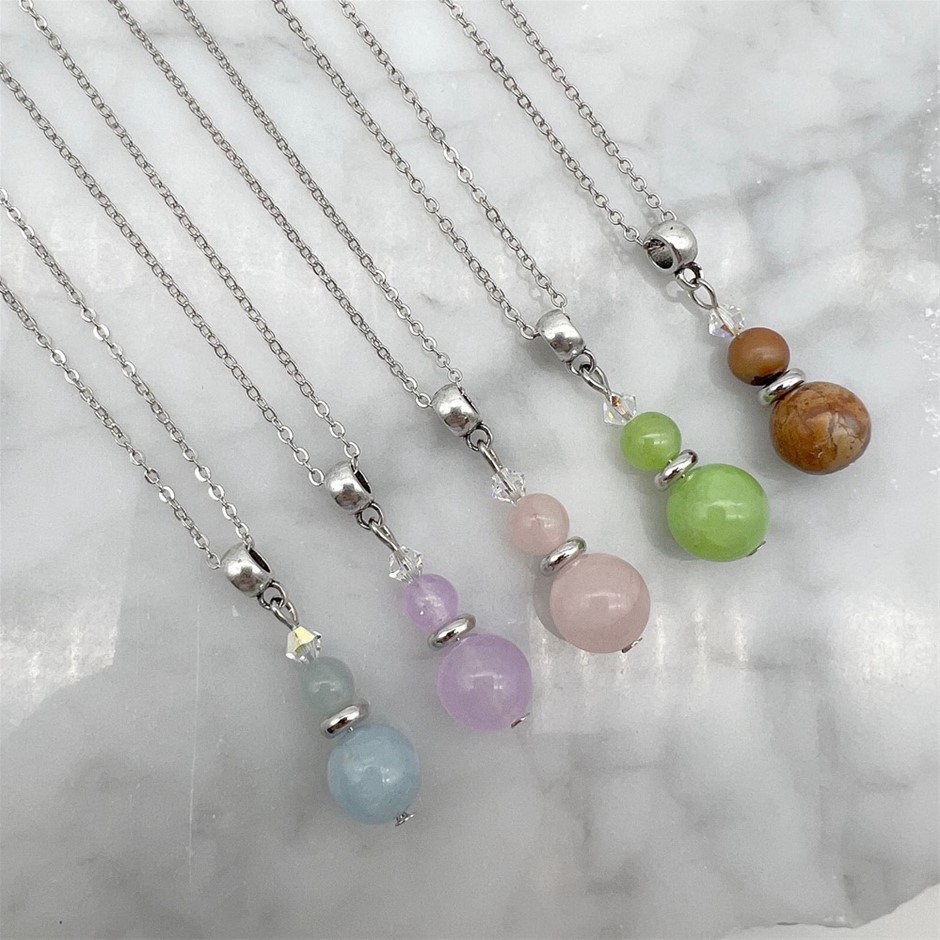 Gemstone & Swarovski® Austrian Crystal Platinum Plated Pendant - 5 Pcs