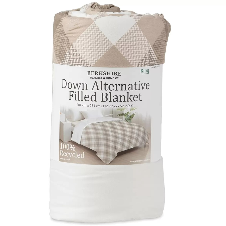 BERKSHIRE Down Alternative Blanket, King, Neutral Check.