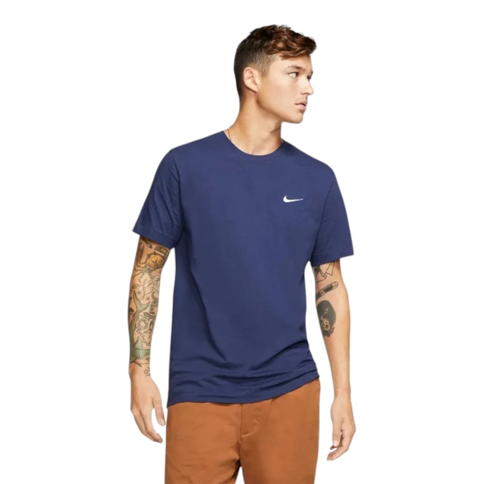 NIKE Men's Embroidered Swoosh Tee, Size M, 100% Cotton, Navy/White (410), B