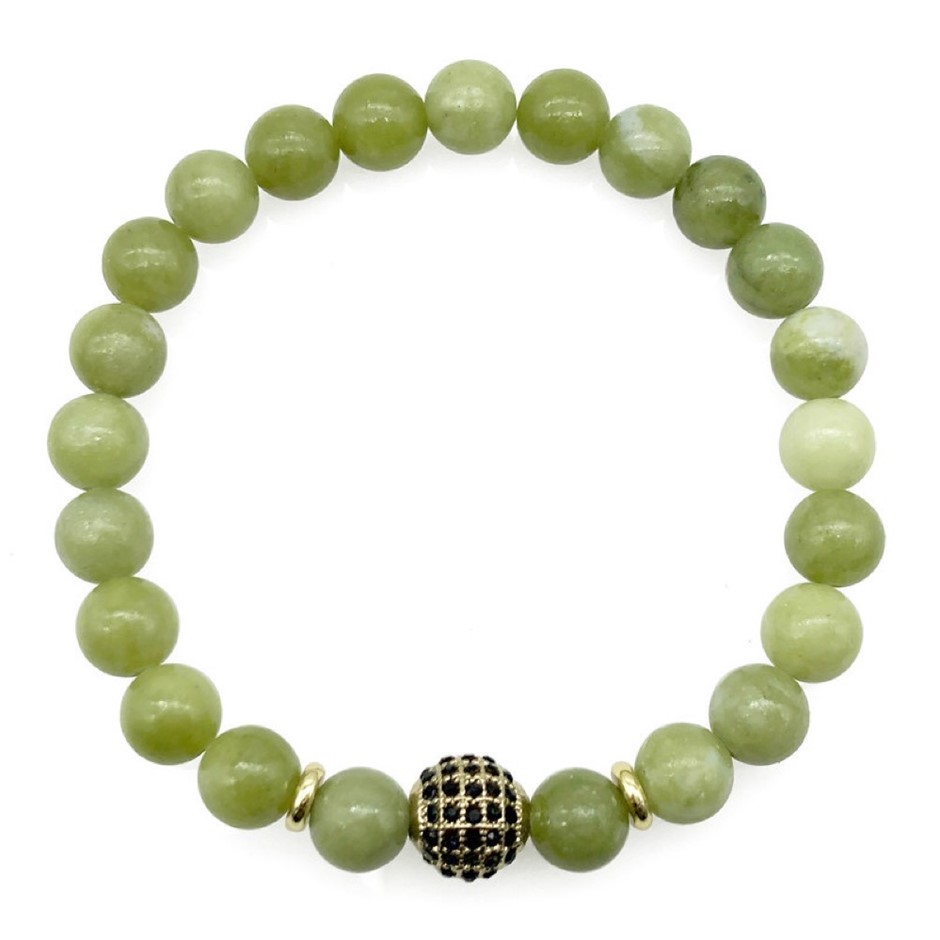 Men's 8mm Peridot & Golden Rhinestone Beaded Gemstone Bracelet