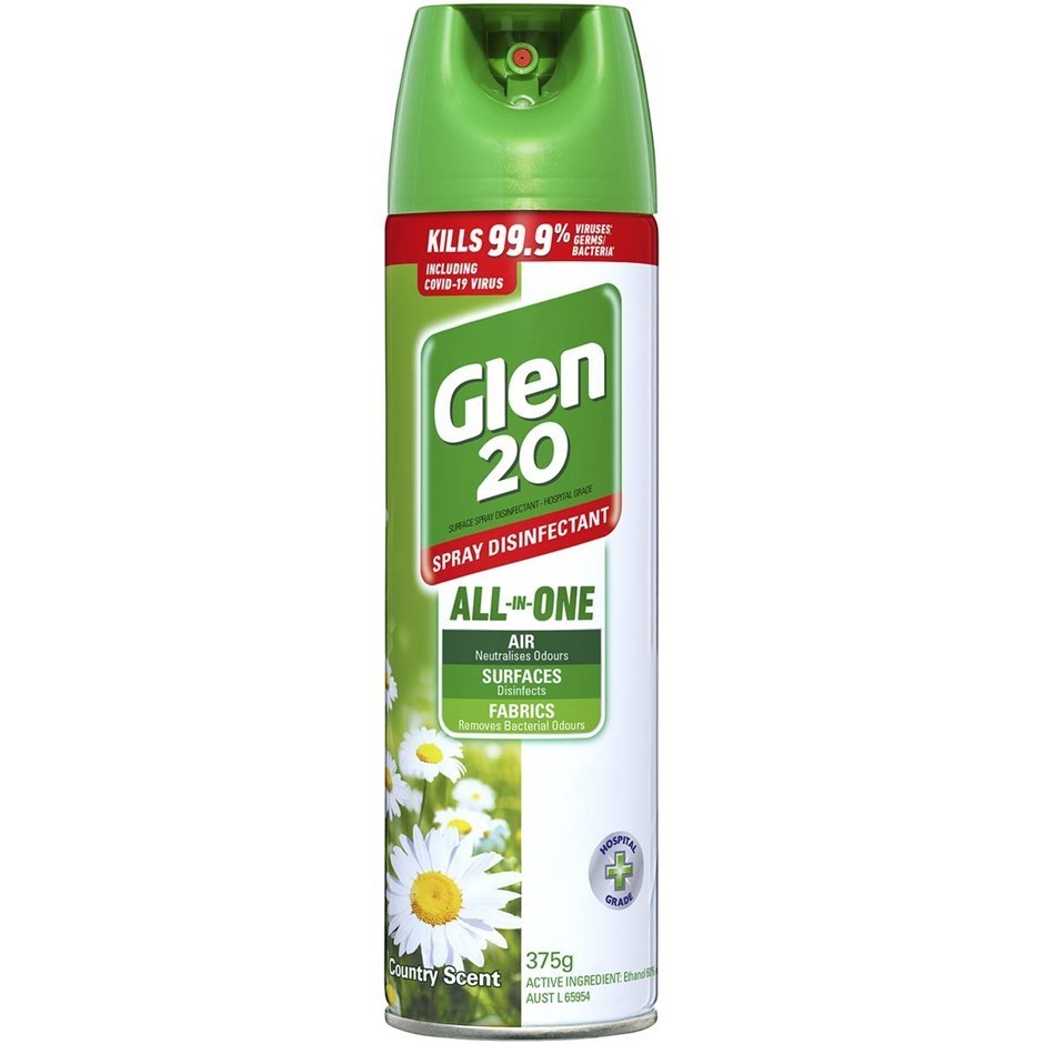 4 x GLEN20 Disinfectant Sprays, 375g, Country Scent. N.B: 1 x damaged can.