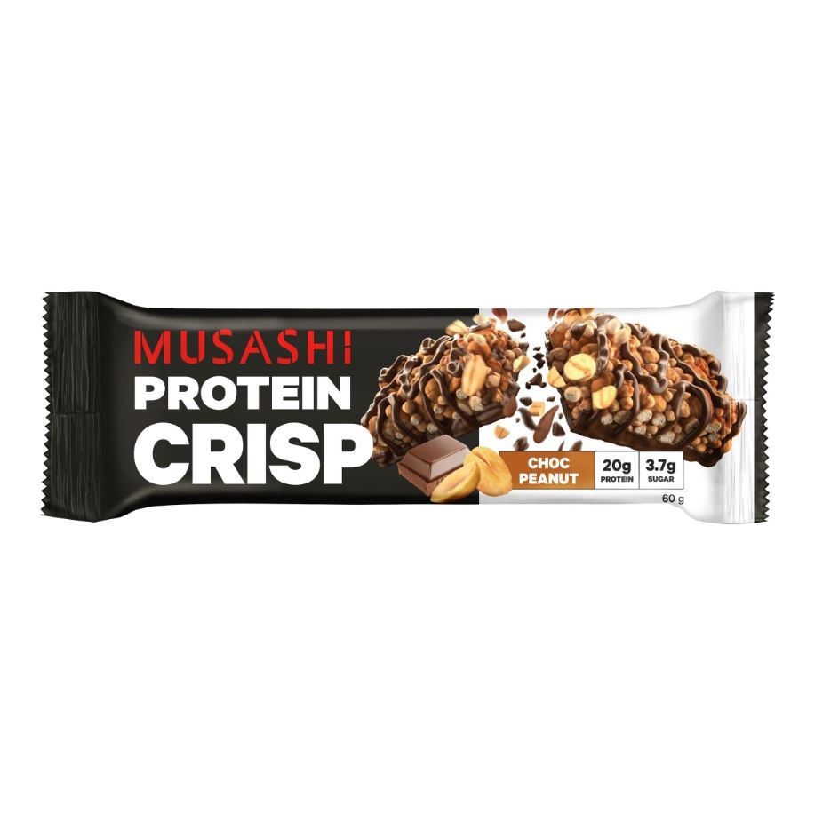 26 x MUSASHI Protein Crisp Choc Peanut Bar, 60g.
