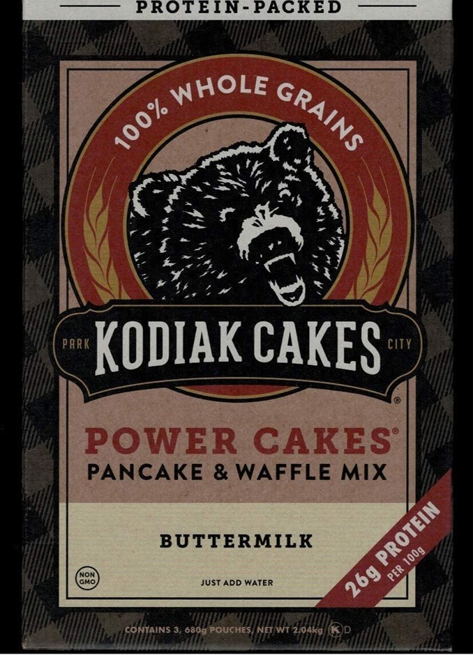 2 x KODIAK CAKES Power Cakes, Pancake & Waffle Mix, 2.04kg. N.B: Damaged pa