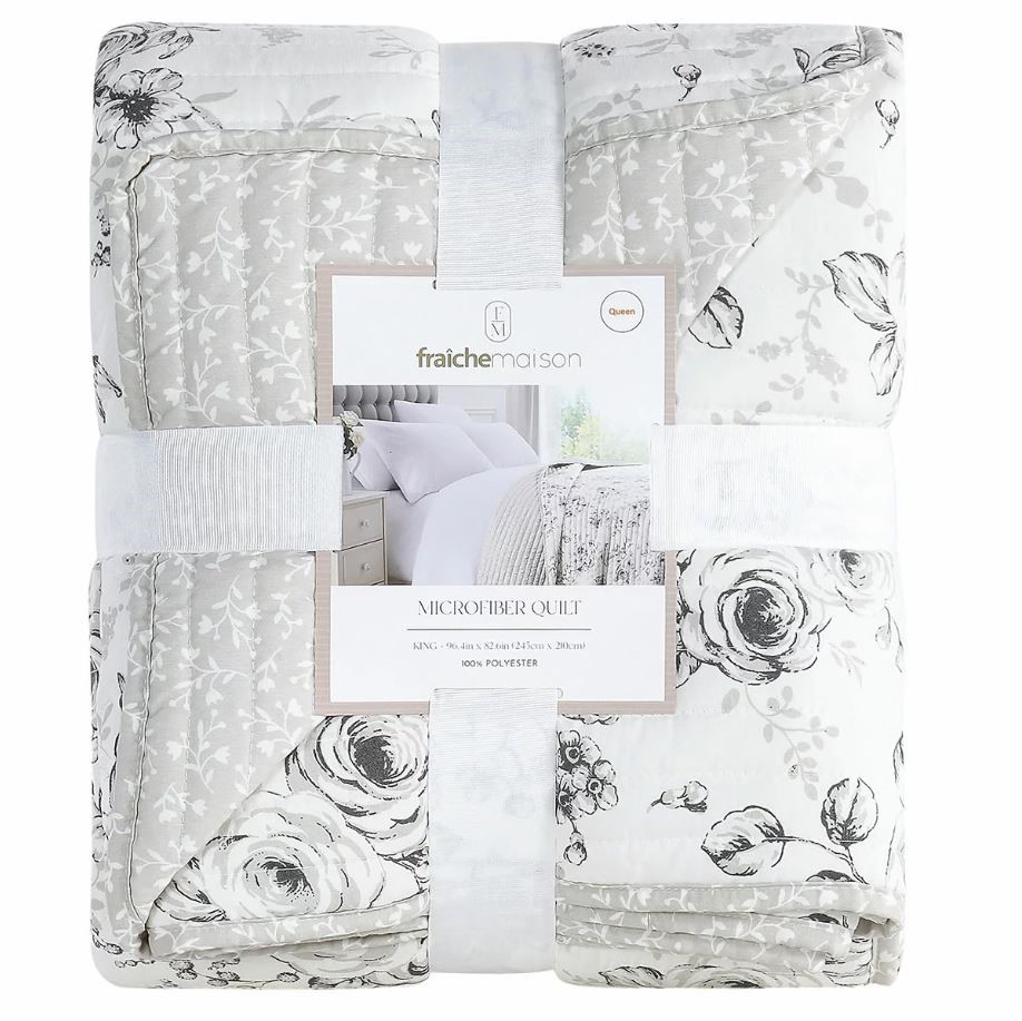 FRAICHE MAISON Microfiber Quilt, Queen, Romantic Floral.