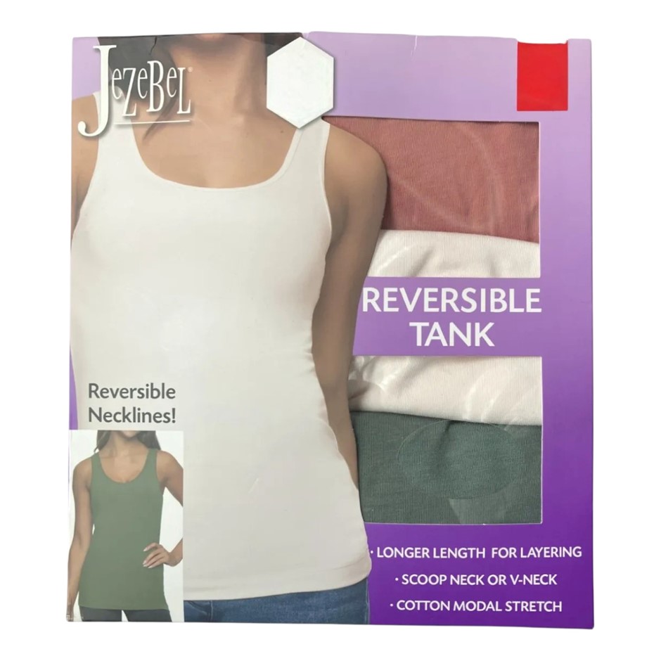 4 x JEZEBEL Reversible Tanks, Size L, Cotton/Modal, Assorted Colours. NB: i