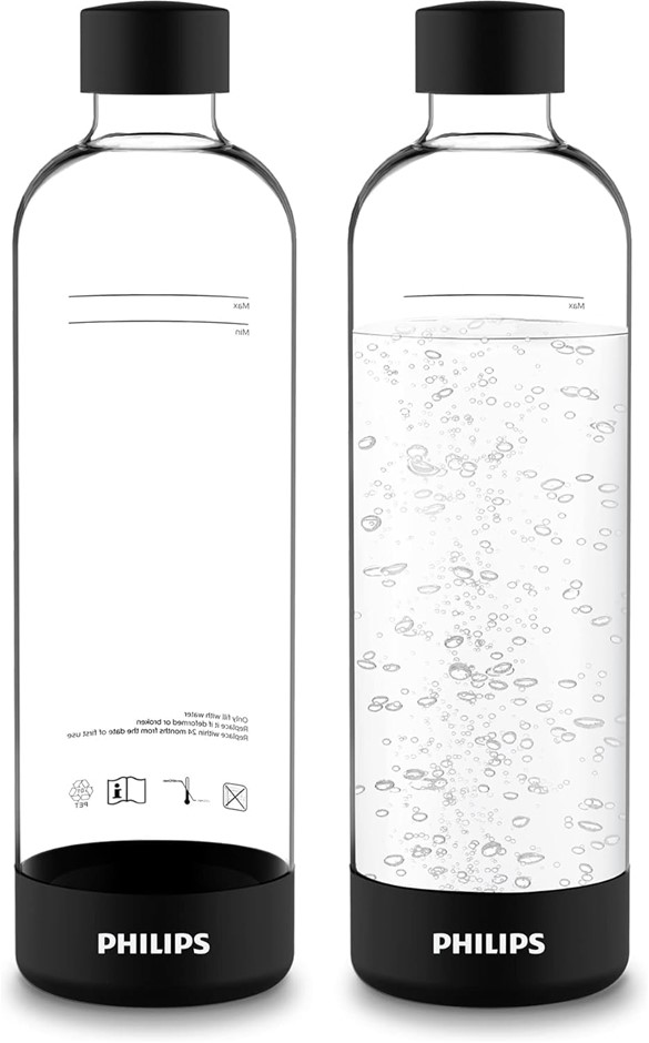 PHILIPS Carbonating Bottles, 1L Twin Pack Reusable PET Sparkling Water Bott