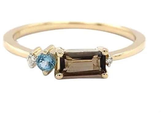 9K Yellow Gold 0.02ct HI SI DIAMOND SMKY&BRACELETUE TPZ RING