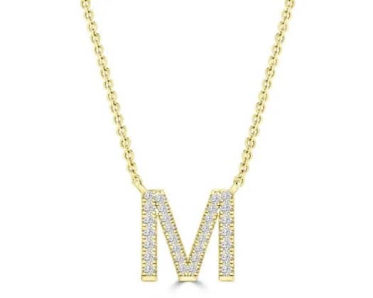 9K YELLOW GOLD 'M' 0.09 HI I1 DIAMOND NECKLACE 40+5cm